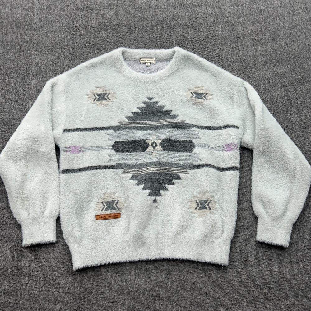 Simply Southern Sweater Sweatshirt Small Aztec Western Cabin Hygge Snow Bunny